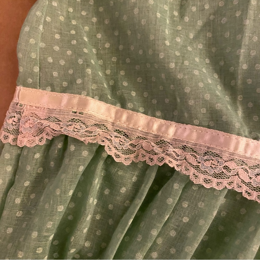 Vintage Wild Honey 70s semi sheer green polka ruffle cottagecore prairie dress - Picture 9 of 16